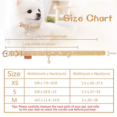 Image of Cat Collar, Dog Collar, [Bling Rhinestones] Premium PU Leather with Pendant Adjustable Collars for Small to Medium Dog Medium Gold