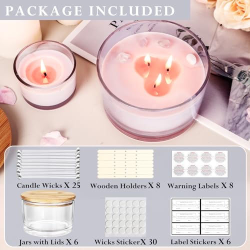 image for CONNOO 24oz Clear Glass Candle Jars 6 Pack, Multi-Wick Wide Mouth Empt