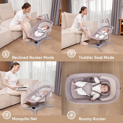Image of StarAndDaisy X Mastela Baby Electric Cradle /Crib for Infant, Toddler with 7 Swing Modes, Music, Backrest Adjustment, Hanging Toys & Touch Panel - Pink