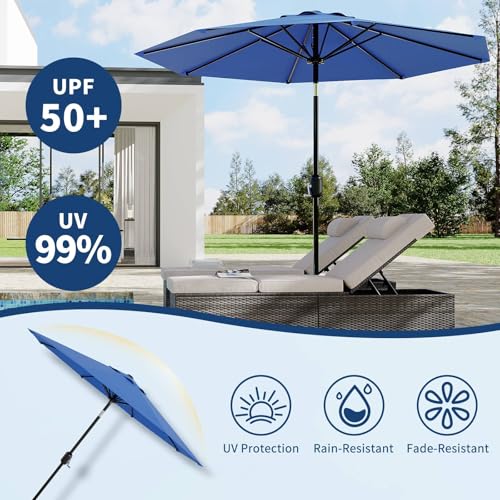 Garvee 9ft Patio Umbrella with Crank Lift & Push Button Tilt, Table Umbrella Outdoor Patio 8 Sturdy Ribs for Yard, Deck, Pool, Azure