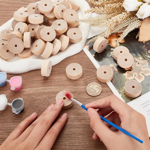 OLYCRAFT 150Pcs 28x10mm Wooden Craft Wheels 5mm Hole Unfinshed Wooden Wheel Blank Small Wood Wheels Flat Round Wooden Craft Wheels for DIY DIY Model Cars Wood Crafts Supplies - Image 3
