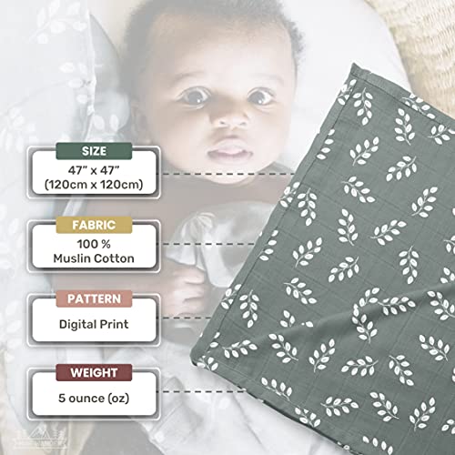 Image of Mini Wander Swaddles for Newborns Muslin Swaddle Blankets - Breathable Soft Gender Neutral Receiving Blanket Baby Essentials | 47 x 47 Cotton - (Leaves Storm Blue)