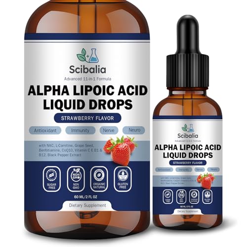 Alpha Lipoic Acid 1000mg Liquid Drops Max Strength 11-in-1 ALA Supplement w. Acetyl L-Carnitine Benfotiamine & B1 B12 C E Alpha-Lipoic Acid Nutritional for Neuropathy Nerve Energy Antioxidant