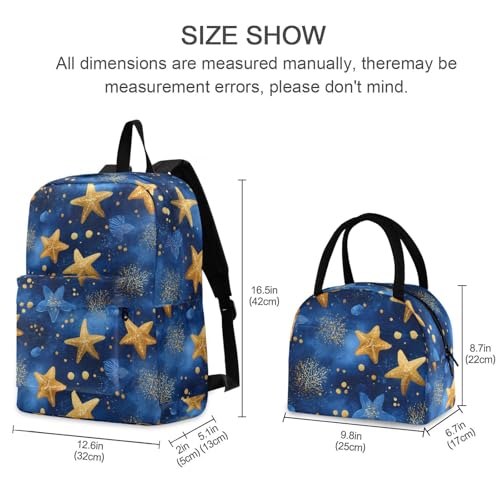 Shining Starfish Print Backpack Set with Lunch Bag, Large Capacity Travel Backpacks and Lunch Box Insulated for Commute Hiking Picnic2