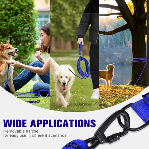 Image of Mihachi Dog Tie Out Stake and Long Dog Leash, Reflective Recall Training Lead Leash with Removable Handle,15.8in Ground Stake,Ideal for Yard, Camping and Beach,Suitable for Medium Dogs, Blue 30FT