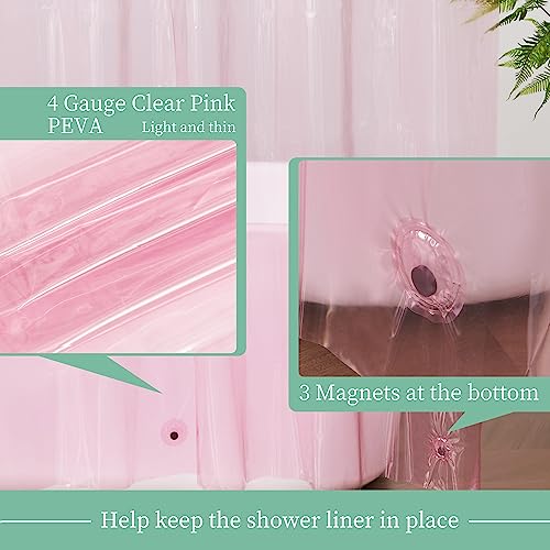 Image of Mrs Awesome Clear Pink Shower Curtain Liner with 3 Magnets, 72x72 Premium Flexible Sturdy Plastic Shower Curtain for Bathroom Lightweight & Waterproof, Clear Pink