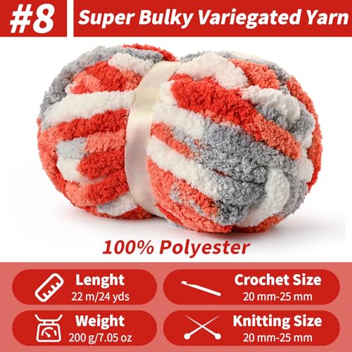 Image of Chunky Jumbo Chenille Yarn Multicolor 10 Pack | 2000g /240yds Super Bulky Baby Soft Yarn for Hand Knitting Fluffy Chunky Knit Throw Blanket Yarn