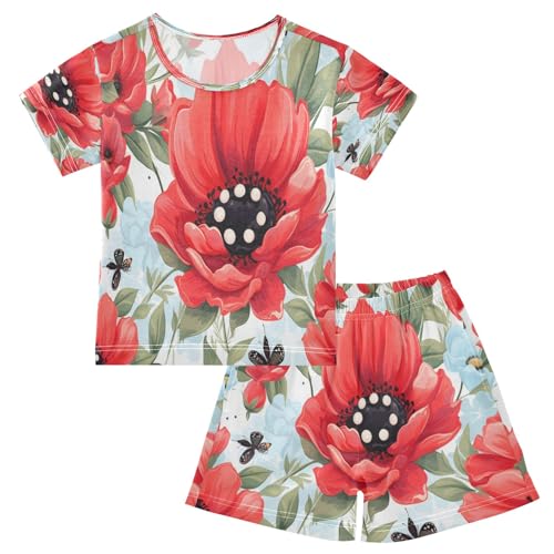 Flower(350) Kids Pjs Set Boys Girls Summer Short-Sleeve Sleepwear Pajamas 2PCS