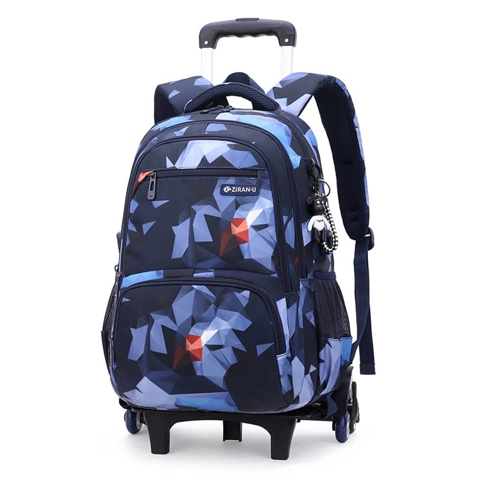 Cartable a Roulette Garcon Fille, Cartable à roulettes Sac à Dos à roulettes Bagages Enfants Sac de Voyage (Bleu Géométrique)