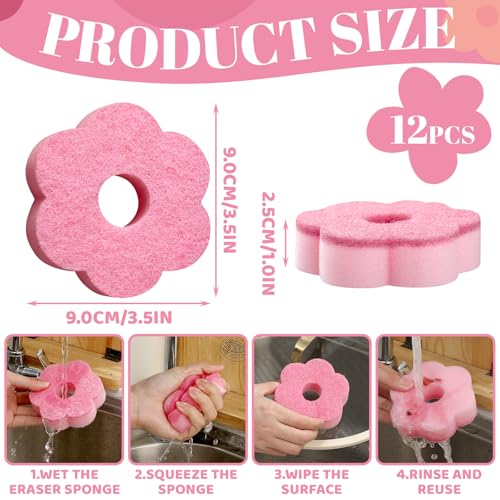 Image of Tioncy 12 Pack Pink Flowers Sponges Bulk Spring Kitchen Decor Dual Sided Scrubber Sponges Dishwashing Kitchen Cleaning Accessories for Household Supplies