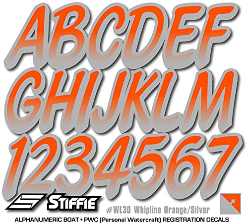 Image of STIFFIE Whipline Orange /Silver 3 inch Boat & PWC Registration Decals • Numbers Letters Stickers