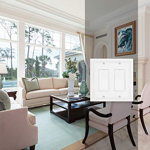 Image of Henne Bery Sunken Pearls Heavy Duty Decorative Wall Plate Switch Plate Outlet Cover (Double Decorator, White)