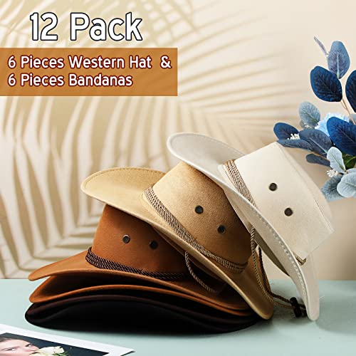 Image of Zhanmai 12 Pcs Cowboy Hat and Bandana Cowboy Cowgirl Hats Bulk Western Party Costume Halloween Accessory