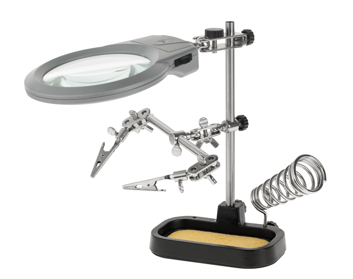 Kemot nar0150 lötständer Dos Soportes de tercera mano con pinzas, soldador y LED de lupa, 0.4 W, 4.5 V, Gris/Plata/Negro