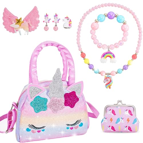 Salud, Toy JIUS@FF Juego De Bolsas para Niñas Dress Up, Bolso Cruzado De Unicornio, Conjunto De Disfraces De Fiesta De Juguetes para Niñas Dulces, Gran Regalo De...