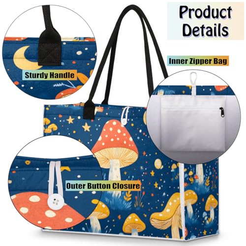 Mushroom Stars Tote Bag for Women Large Beach Bag Reusable Tote Bags for Work Travel Beach Shopping4