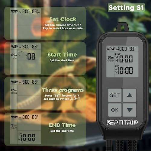 Reptitrip SOP24 Reptile Thermostat, Reptile Light Timer For Temperature And Lighting Control, Day-Night Timer Thermostat With Reptile Thermometer For Uvb Light, Heat Lamp thumb #3
