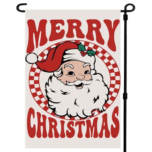 Merry Christmas Garden Flag 12x18 inch Outdoor-Double Sided Christmas Santa Claus Flag Vivid Color Polyester Yard Flags