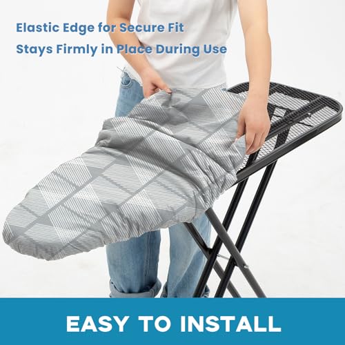 Image of Ironing Board Cover and Pad 15x54, RAINHOL Gray Pattern Standard Size | Full Size Extra Thick Padded Iron Table Cover with Aluminum Coated, Elastic Edge