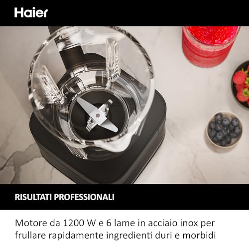 Haier I-Master Series 5 Frullatore I-Master Serie 5 Obsidian grey, 6 lame in acciaio inox, Caraffa in vetro da 2 L, 3 programmi preimpostati, Personal Ju
