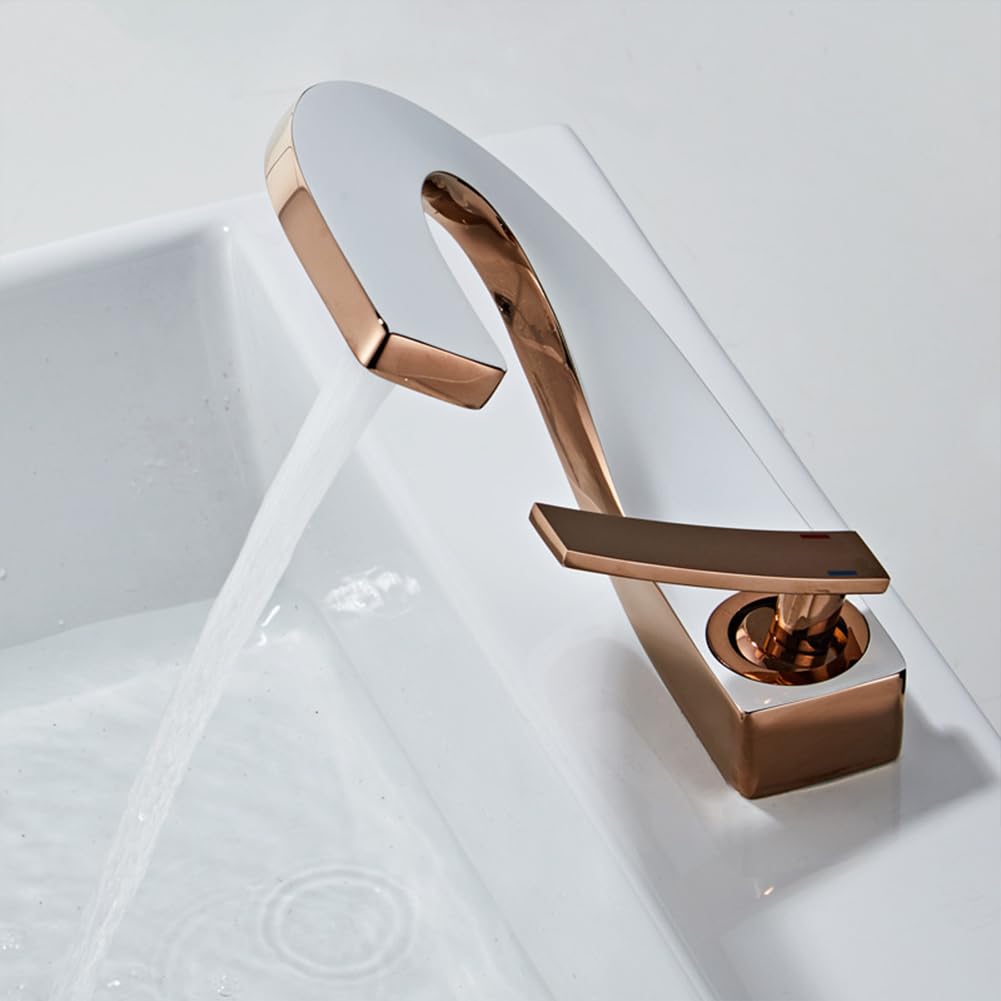 Wasserhahn Bad Waschtischarmatur Messing Einhebel Mischbatterie Waschbecken Armatur, Badarmatur Waschtischbatterie Badezimmer, Roségold