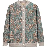 [kzzkoo] ボアジャケト シニアレディース カーディガン 裏起毛 厚手 長袖 花柄 ポタン付き 前開き 高齢者 あったか 保温 防寒 婦人服 母の日ギフト ママ 年寄り おばあちゃん ５０-７０代 (グーリン,L) [並行輸入品]