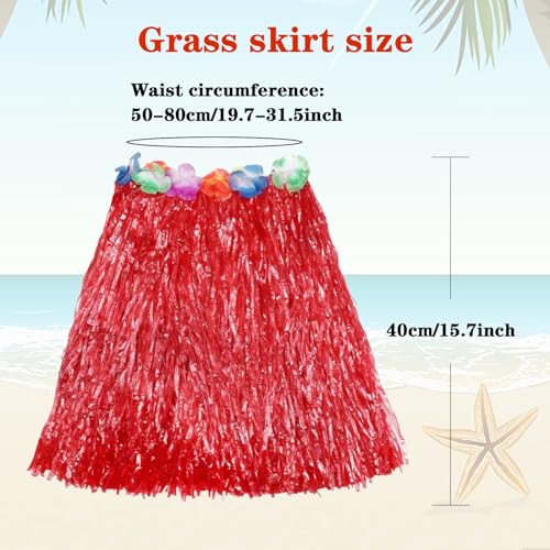 Image of Hajoyful Grass Skirt Hawaiian Luau Hula Skirts Party Decorations Favors Supplies Grass Skirts for Kids Elastic Hibiscus Flowers Tropical Hula Skirt for Party, Birthday, Celebration 12Pack