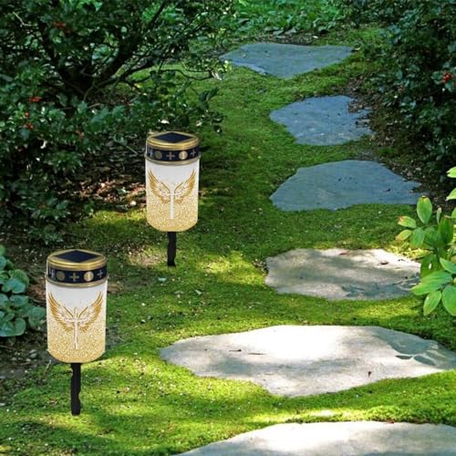 Image of Cross Wing Print Solar Garden Light - Waterproof Solar Lights for Yard Decor & Cemetery Grave Decorations