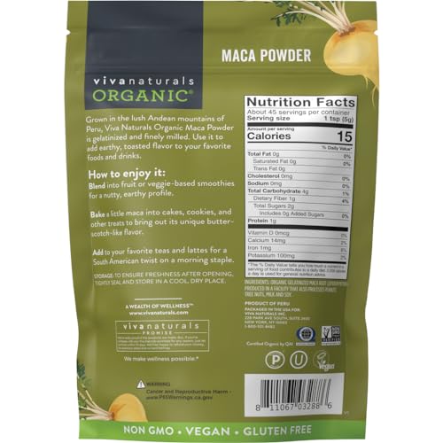 image for Viva Naturals Organic Maca Powder, Gelatinized, 8 oz – Vegan, USDA O