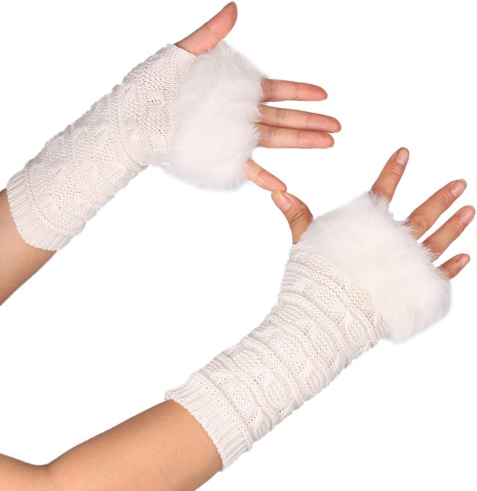 URFEDA Fingerlose Handschuhe Damen - Coole Armstulpen Mit Kunstfell Für Den Winter
