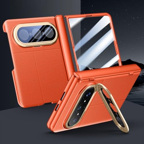 Coque pour Huawei Pura X Max antichoc en cuir orange avec support