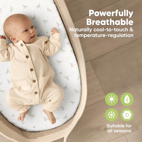 Image of 2-Pack Baby Bassinet Sheets Girl, Boy, 33x17 Bedside Sheets (Meadow) | Viscose Derived from Bamboo, Universal Fitted Bassinet Sheet, Compatible with Halo Bassinest Sleeper, Baby Delight, Graco