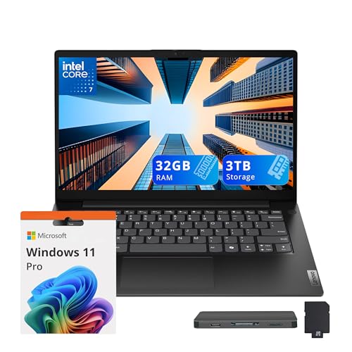 Image of Lenovo V14 G5 Hybrid Work 14 inch FHD Laptop, Intel Core 7-240H, 32GB RAM, 3TB Storage(2TB SSD+1TB Docking Station Set), Intel UHD Graphics, Wi-Fi 6, HD Webcam, Win 11 Pro, Black