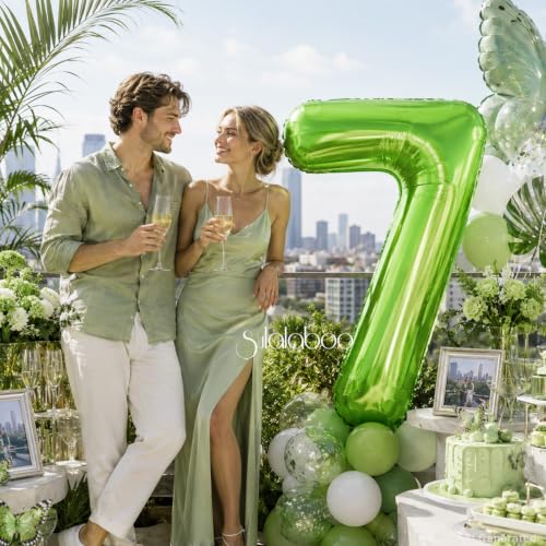 Image of 40 Inch Green Number 7 Balloon Lime Big Large Helium Number 0-9 | Giant Digital 7th Foil Mylar Party Balloon for Birthday Party Anniversary Graduation Decorations