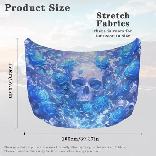 Image of Blue Rose Skull Car Hood Cover, Car Bonnet Banner, Universal Fit