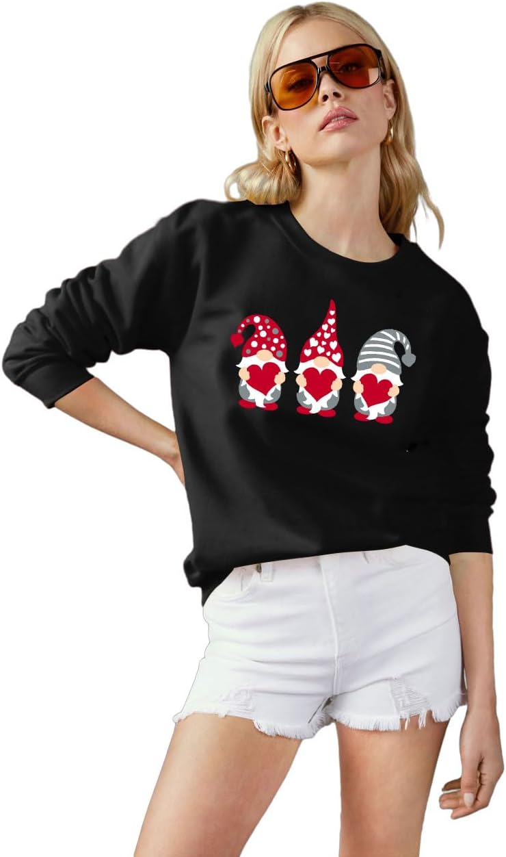 Valentines Sweatshirt Women Gnomes Shirts Love Heart Sweater Crewneck Long Sleeve Pullover Tops - Image 4