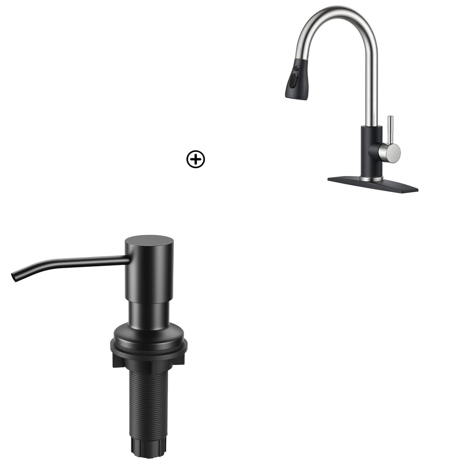 Jnfidosr Black Kitchen Faucet With Pull Down Sprayer Brushed + Soap Dispenser For Kitchen Sink