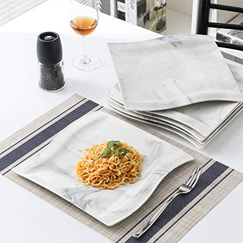 image for MALACASA 30-Piece Marble Grey Dinnerware Set,Porcelain Square Dinner S