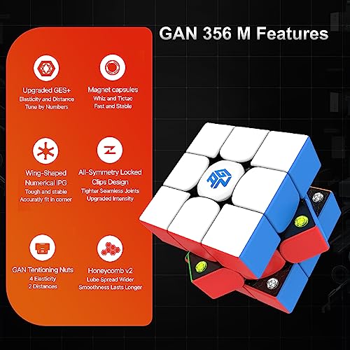 Image of GAN 356 M 3x3 Magnetic Speed Cube, GAN Cube Standard Version with Extra GES, 3x3x3 Magic Cube, Stickerless (ver. 2020)