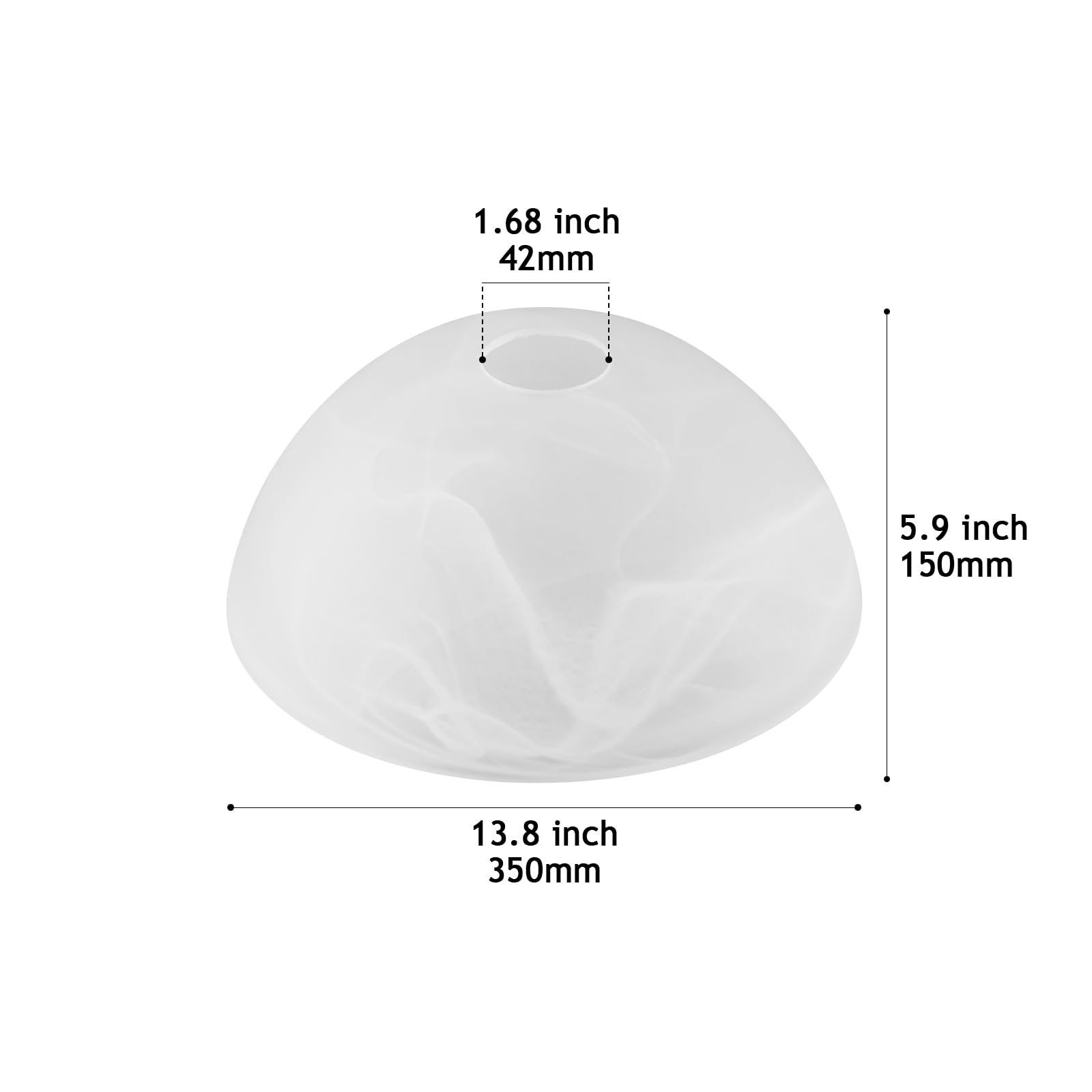 Abat-jour en verre blanc albâtre pour lampadaire, 34,8 cm de diamètre x 14,7 cm de haut