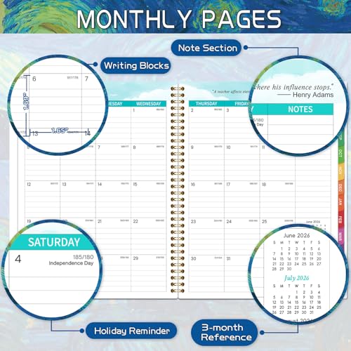 Image of Teacher Planner 2026-2027 - Academic Lesson Planner, Jul 2026 - Jun 2027 | Weekly & Monthly Planner, 12 Colorful Monthly Tab, Premium Paper, Inspirational Quotes, Helps Better Teaching, 8.5 inch x 11 inch