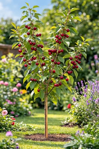Sauerkirsche Morello Prunus cerasus | robuste Schattenmorelle 100120 cm | ertragreiche Kirschpflanze für Garten & Topf | winterhart pflegeleicht aromatische Früchte
