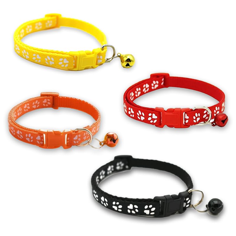YellowCult Dog Collar 4 Piece Combo Set with Adjustable Soft Nylon Pet Collar for Cats, Puppies, Small Dogs, Fat Rabbits Walking Training, Bell & Quick Release Buckle Safety Lock - [Paw] (B0DDQBTYP5) Amazon Price History, Amazon Price Tracker
