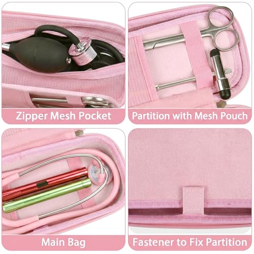 Image of Stethoscope Case Compatible with 3M Littmann Classic III /Lightweight II S.E /MDF Acoustica Deluxe Stethoscopes, Mesh Pocket for Blood Pressure Cuff & Other Doctor & Nurse Accessories-Pink (Case Only)