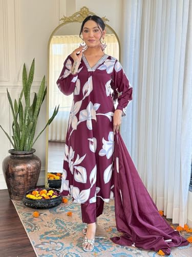 Image of Shiv Textiles Art Silk Solid Regular Kurta Sets for Women (JDA-GULMAHOR-Wine-XL Maroon