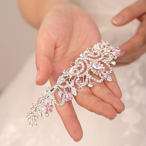 Miniatura 4 de JWICOS Tiara y corona de diamantes de imitación plateados para mujer, elegante corona de cristal rosa con peines, corona de cumpleaños de princesa