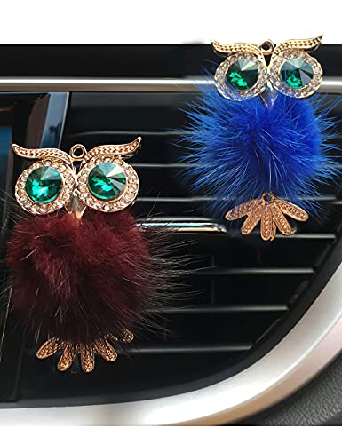 Image of KEEPFINE Car Diffuser Vent Clip,2pcs Owl Cute Car Air Freshener,Bling Crystal Car Air Vent Clip Charms Car fresheners for Women (Sapphire,Wine Red)