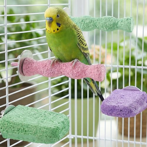 Image of 6PCS Bird Beak Grinding Stone Perch - Anti-Slip Resin Perch Stand for Beak & Claw Trimming, Chewing Toy for Parakeets, Budgies, Cockatiels, Conures