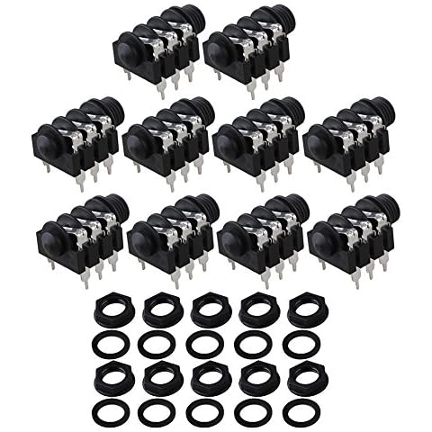 BQLZR 1/4 inch 6.35mm Black Stereo Audio Panel Mount Headphone Jack Socket 6 Pin Pack of 10 Cover