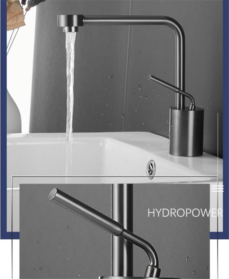 Mitigeur de lavabo noir en laiton au design contemporain épuré - 4